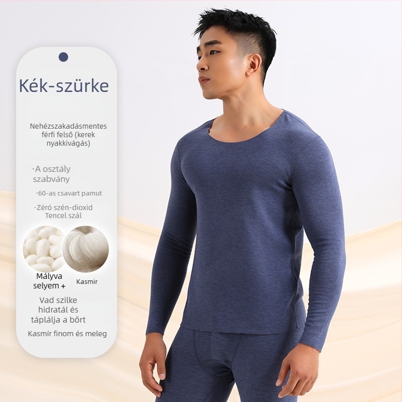 Férfi kasmír-selyem termikus alsó- és felsőruha, ősz-télre, fleece béléssel, két részes szett