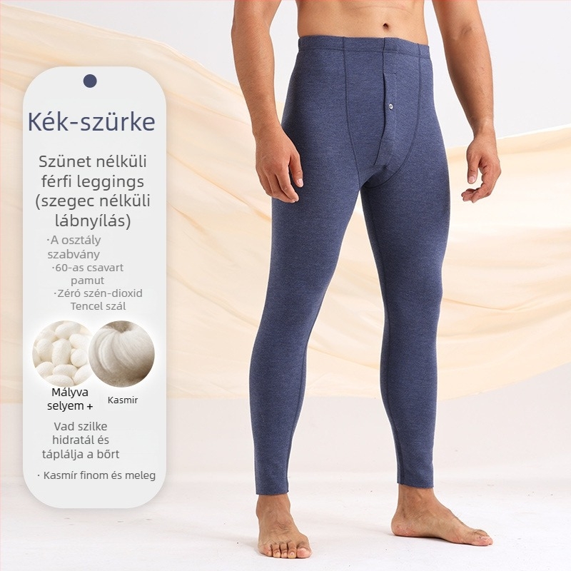 Férfi kasmír-selyem termikus alsó- és felsőruha, ősz-télre, fleece béléssel, két részes szett