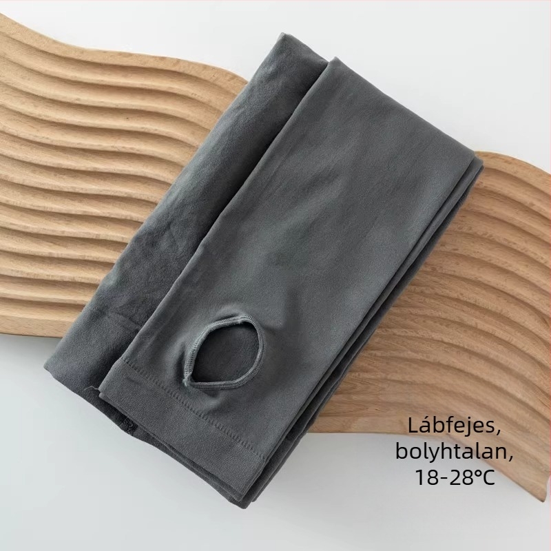 Női fleece-béléssel ellátott leggings, világosszürke, 3/4 hossz, plusz méret, bőrtónus