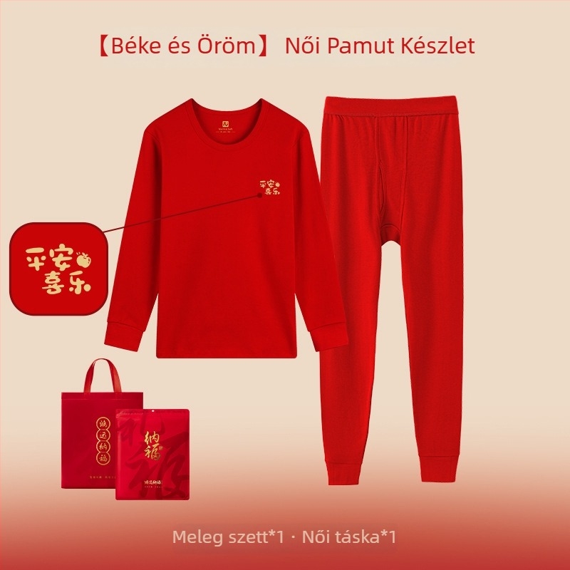 Piros, 100% pamutból készült uniszex termikus alsó-felső készlet, vékony anyagú, őszi–téli szezonra