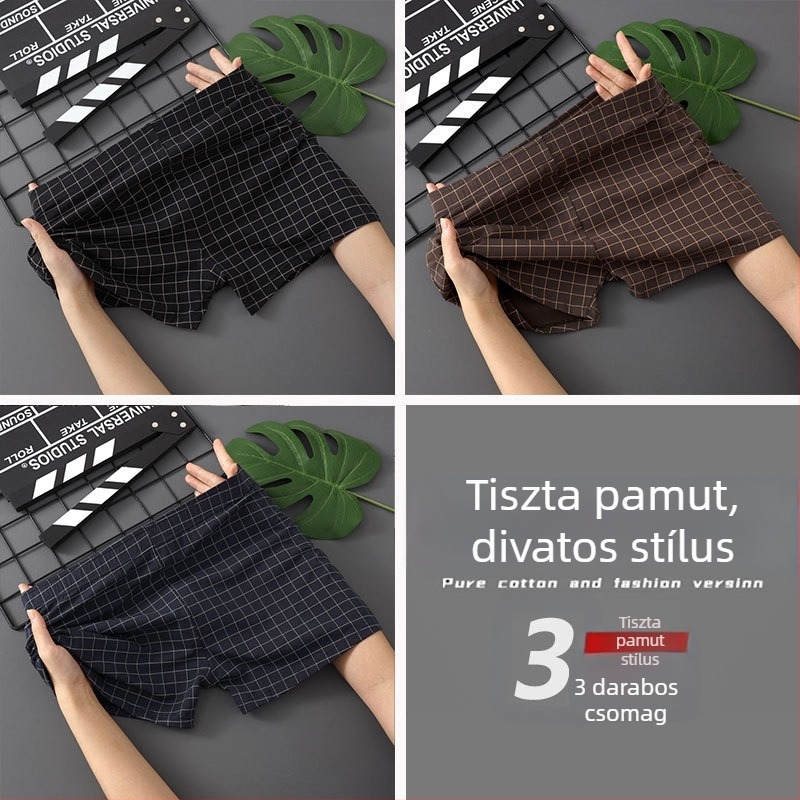 Új férfi pamut boxer alsó, laza szabású, kényelmes, lélegző nyárra, nagy méretek