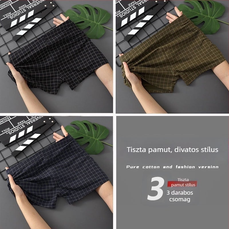 Új férfi pamut boxer alsó, laza szabású, kényelmes, lélegző nyárra, nagy méretek