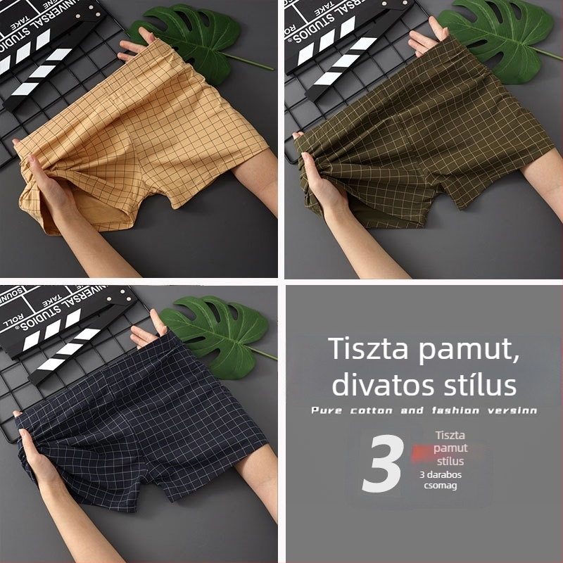 Új férfi pamut boxer alsó, laza szabású, kényelmes, lélegző nyárra, nagy méretek