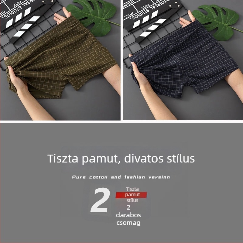 Új férfi pamut boxer alsó, laza szabású, kényelmes, lélegző nyárra, nagy méretek