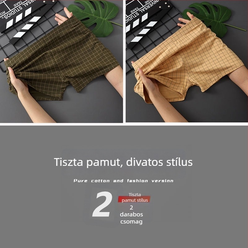 Új férfi pamut boxer alsó, laza szabású, kényelmes, lélegző nyárra, nagy méretek
