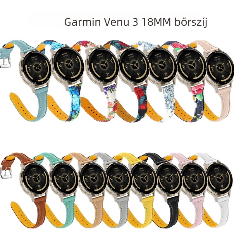 Valódi bőrszíj 18 mm Garmin Vivoactive Venu3-höz – kompatibilis Samsung és Huawei