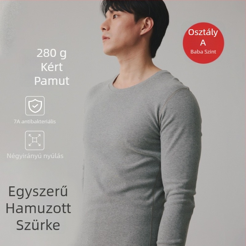 Férfi pamut thermál alsónemű szett (90–95% pamut; kerek nyak; hosszú ujjú; egy réteg; antibakteriális és anti-atkák)