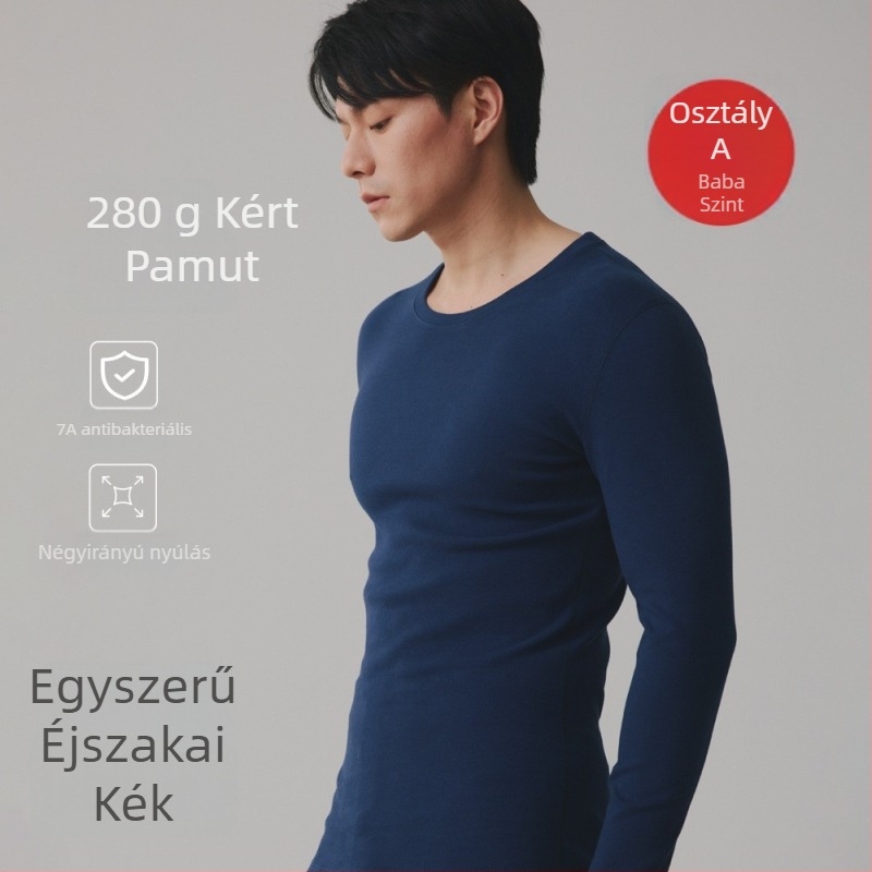 Férfi pamut thermál alsónemű szett (90–95% pamut; kerek nyak; hosszú ujjú; egy réteg; antibakteriális és anti-atkák)