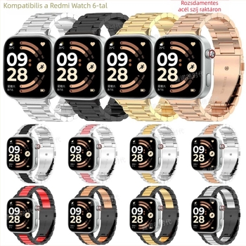 Redmi Watch 6-hoz három gömbös fém szíj, rozsdamentes acélból, dupla pattintós csattal