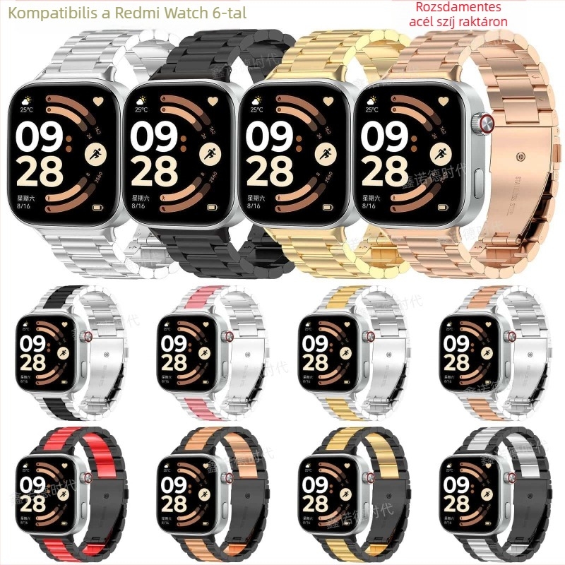 Redmi Watch 6-hoz három gömbös fém szíj, rozsdamentes acélból, dupla pattintós csattal
