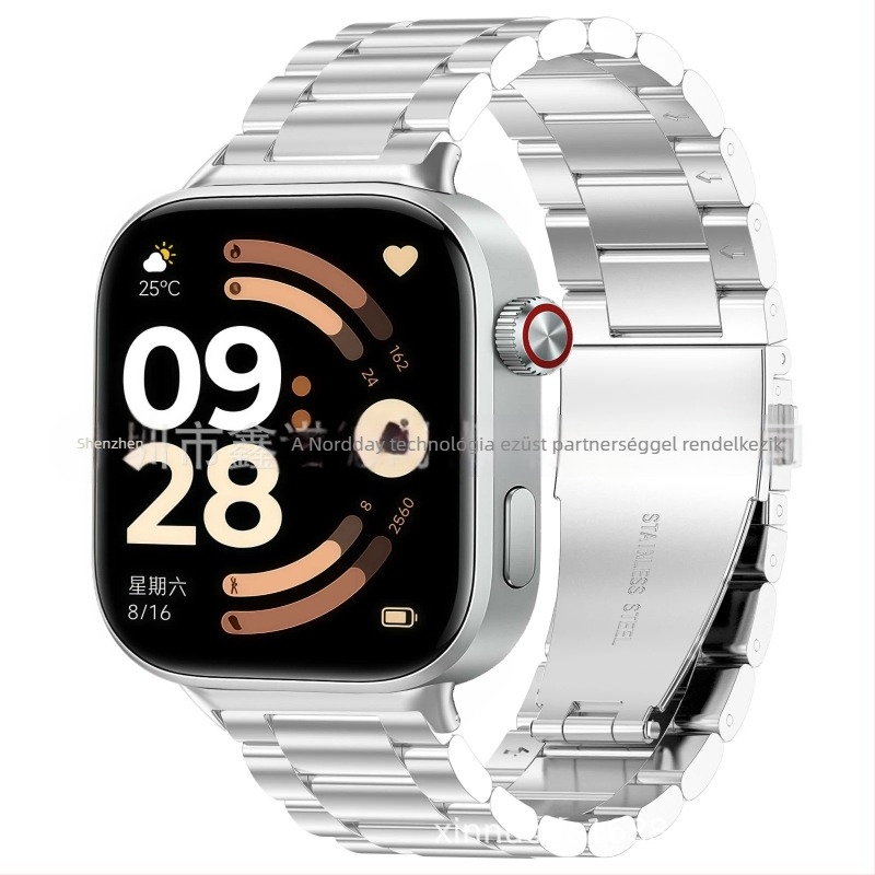 Redmi Watch 6-hoz három gömbös fém szíj, rozsdamentes acélból, dupla pattintós csattal