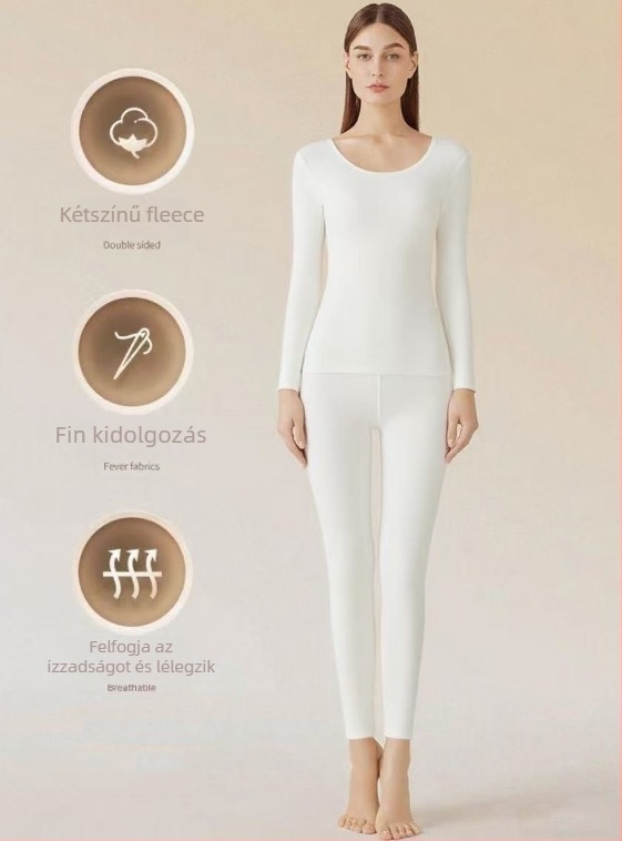 Női fleece melegítő szett légáteresztő alapréteggel, felső és alsó rész, kerek nyak, hosszú ujjú, velúr bélés, poliészter 50–70%, közepes súly 181–200 g/m²