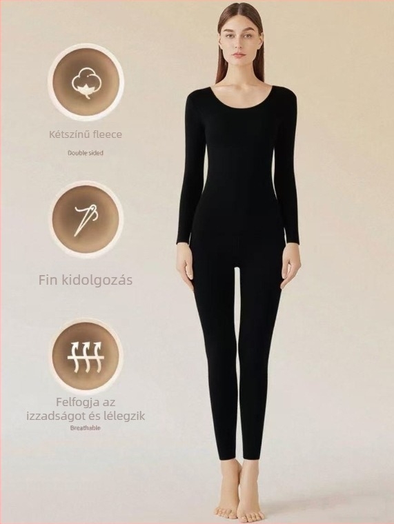 Női fleece melegítő szett légáteresztő alapréteggel, felső és alsó rész, kerek nyak, hosszú ujjú, velúr bélés, poliészter 50–70%, közepes súly 181–200 g/m²