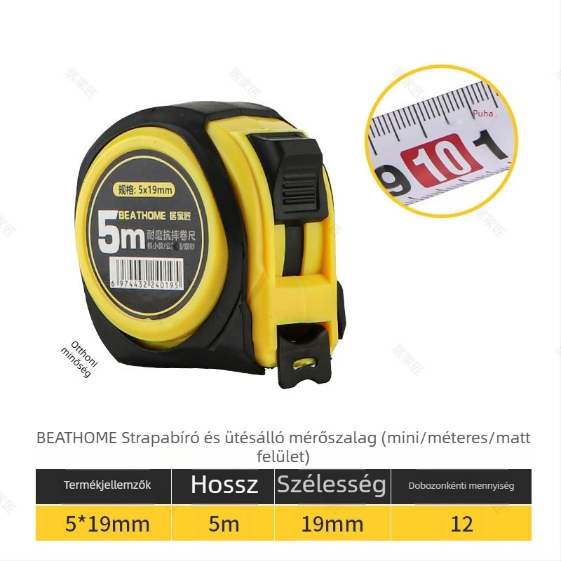 Home Craftsman Acél mérőszalag, esésálló, vastagított és keményített penge, rozsdamentes acél tokkal, 12 db dobozban