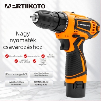 Li-ion akkumulátoros elektromos fúró, pisztolymintás, újratölthető, háromszárnyú tokmány, kefés motor, előre/ hátra, otthoni felújításokra
