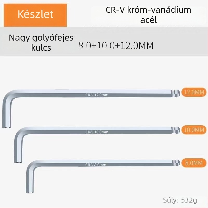 Belső hatszög kulcs készlet, L alakú gömbfejű szerszámok