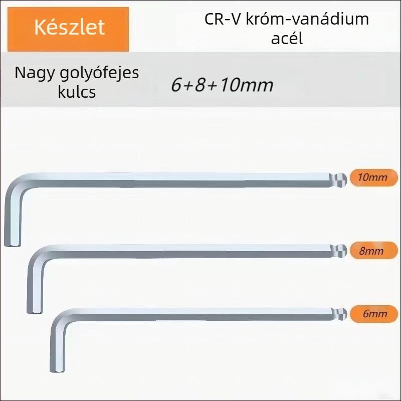 Belső hatszög kulcs készlet, L alakú gömbfejű szerszámok