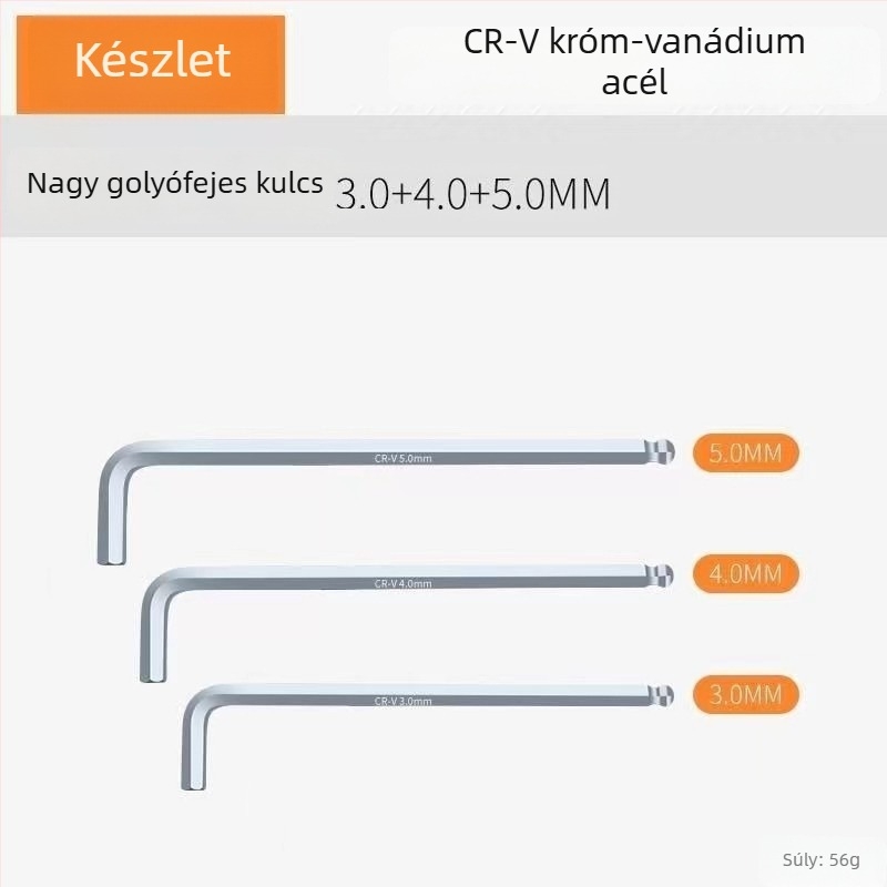 Belső hatszög kulcs készlet, L alakú gömbfejű szerszámok