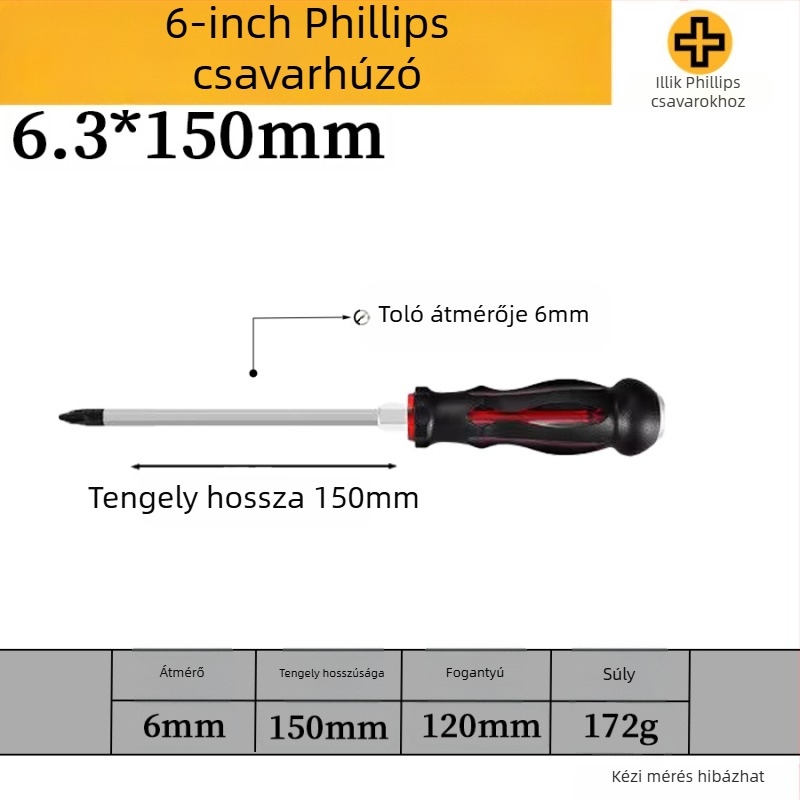 Mágneses króm-vanádium acélból készült csavarhúzó készlet, keresztházas és lapos fejű, PP/TPR markolattal
