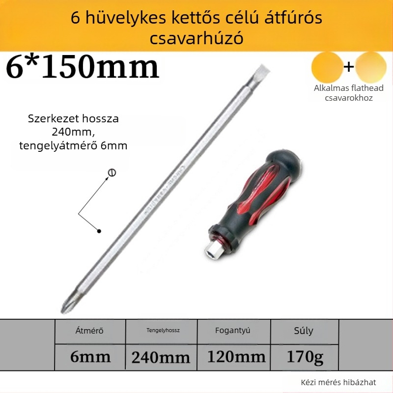 Mágneses króm-vanádium acélból készült csavarhúzó készlet, keresztházas és lapos fejű, PP/TPR markolattal