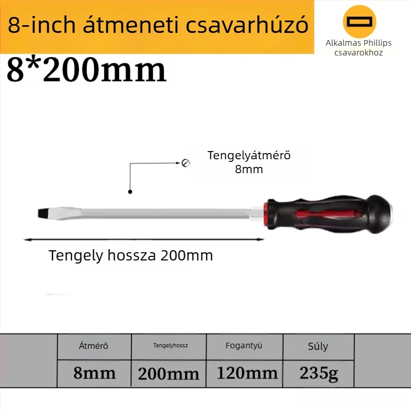 Mágneses króm-vanádium acélból készült csavarhúzó készlet, keresztházas és lapos fejű, PP/TPR markolattal