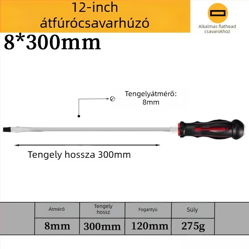 Mágneses króm-vanádium acélból készült csavarhúzó készlet, keresztházas és lapos fejű, PP/TPR markolattal