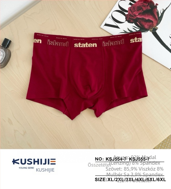 Modal anyagú férfi boxer brief, Mulberry selyem belső réteg, középső derék, kötött anyag, nyomtatott zodiákus év design, 3D hatású szöveges elemek