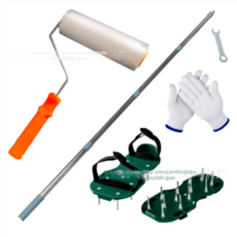 Cementes önszintező eszközkészlet buborékeltávolító görgővel, habzásgátló görgővel és szintező kapával — 5 részes fém/plasztikus készlet háztartási használatra