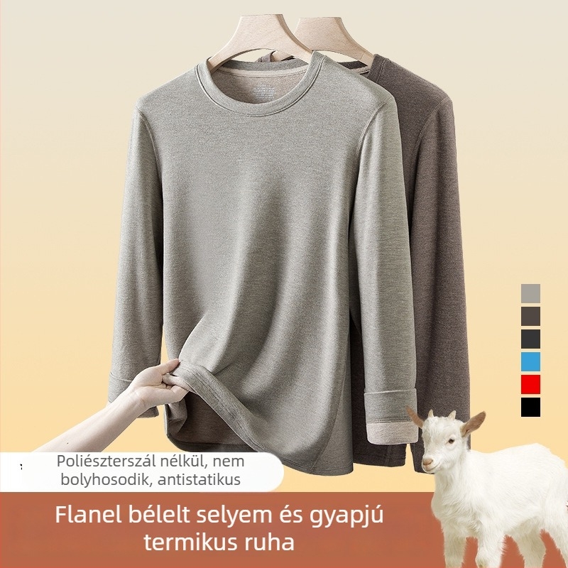 Férfi őszi-téli meleg aláöltözet-készlet: kerek nyakú felső és hosszú nadrág, fleece-bélés