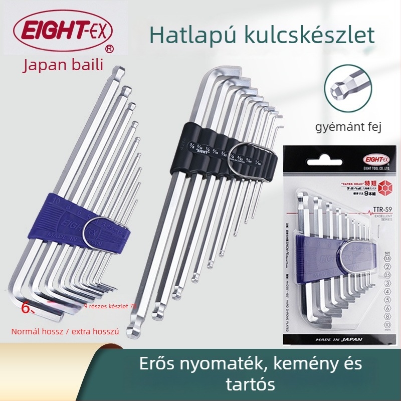 Bailey belső hatszögű kulcs készlet, 8 darab, TTR-S7/TTR-S9 modellek, SVCM+ anyag, elektrolitikus bevonat