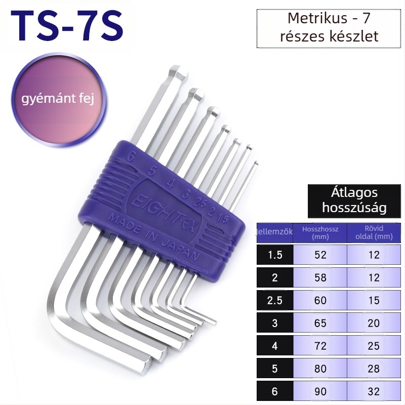 Bailey belső hatszögű kulcs készlet, 8 darab, TTR-S7/TTR-S9 modellek, SVCM+ anyag, elektrolitikus bevonat
