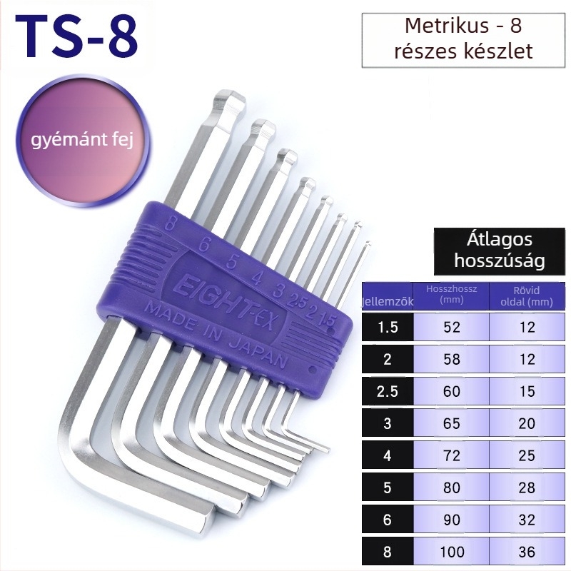 Bailey belső hatszögű kulcs készlet, 8 darab, TTR-S7/TTR-S9 modellek, SVCM+ anyag, elektrolitikus bevonat