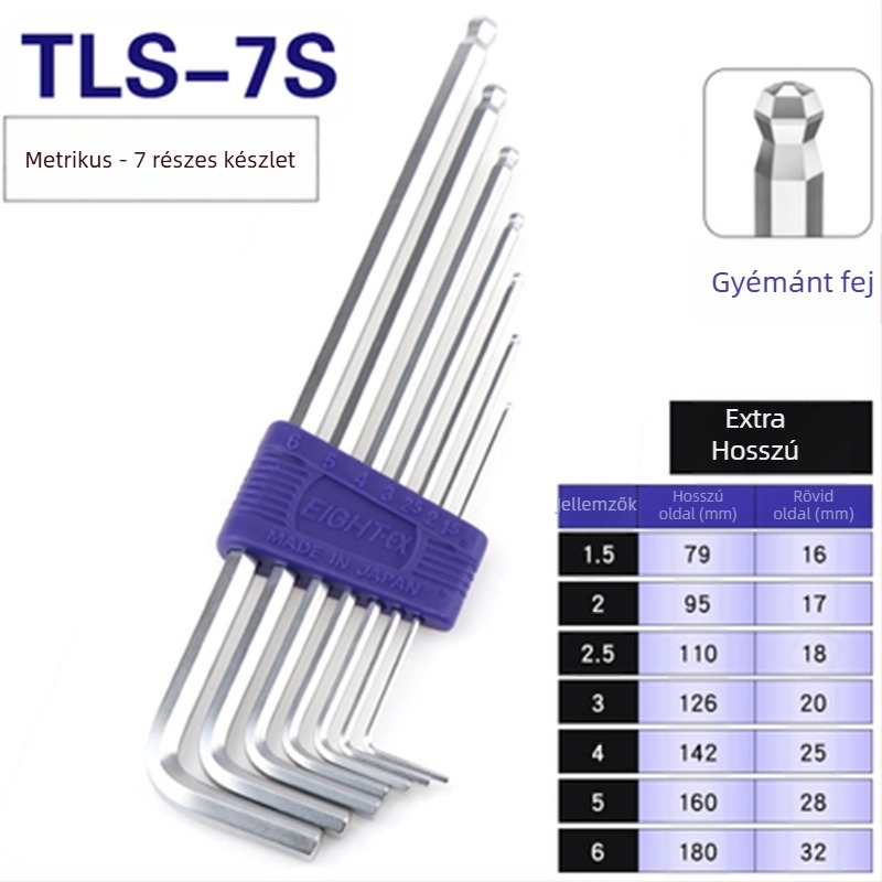 Bailey belső hatszögű kulcs készlet, 8 darab, TTR-S7/TTR-S9 modellek, SVCM+ anyag, elektrolitikus bevonat