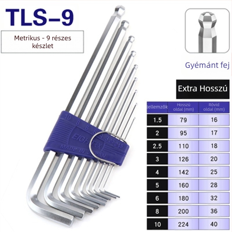 Bailey belső hatszögű kulcs készlet, 8 darab, TTR-S7/TTR-S9 modellek, SVCM+ anyag, elektrolitikus bevonat