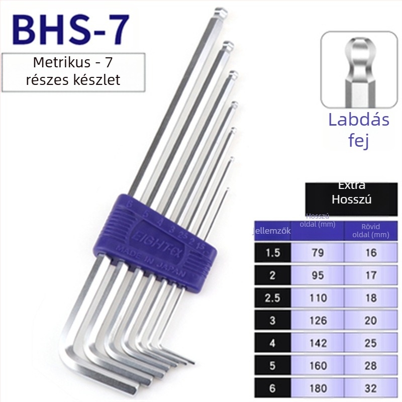 Bailey belső hatszögű kulcs készlet, 8 darab, TTR-S7/TTR-S9 modellek, SVCM+ anyag, elektrolitikus bevonat