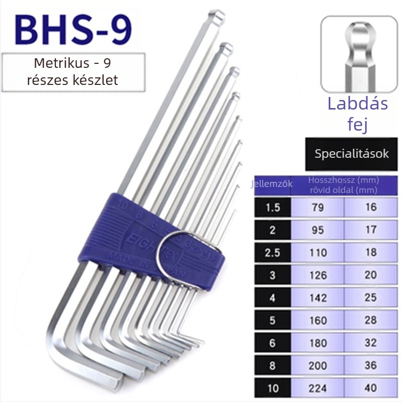 Bailey belső hatszögű kulcs készlet, 8 darab, TTR-S7/TTR-S9 modellek, SVCM+ anyag, elektrolitikus bevonat