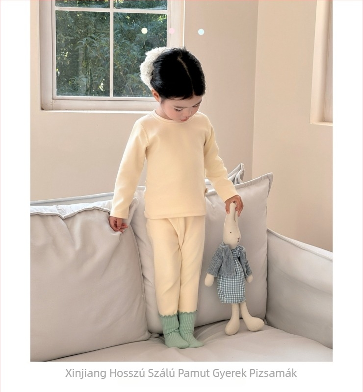 Gyerekeknek őszi-téli két darabos készlet, 95% pamut, puha bársonyos érzetű anyag, unisex, 3–8 éveseknek, antistatizáló és antibakteriális