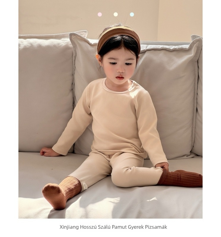 Gyerekeknek őszi-téli két darabos készlet, 95% pamut, puha bársonyos érzetű anyag, unisex, 3–8 éveseknek, antistatizáló és antibakteriális