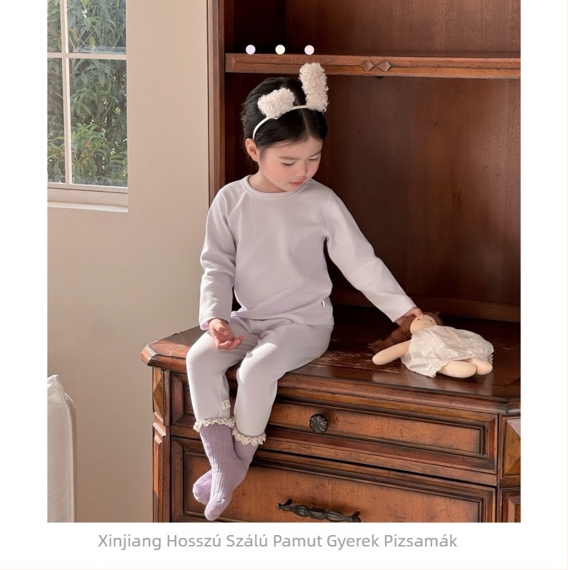 Gyerekeknek őszi-téli két darabos készlet, 95% pamut, puha bársonyos érzetű anyag, unisex, 3–8 éveseknek, antistatizáló és antibakteriális