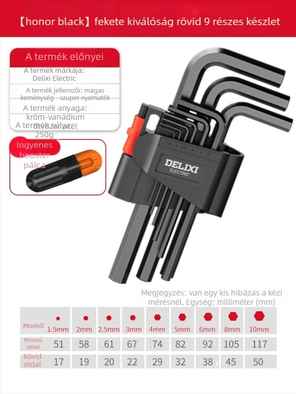 Delixi imbuszkulcs készlet, ötvözet, belső hatszög fej, nagy nyomaték