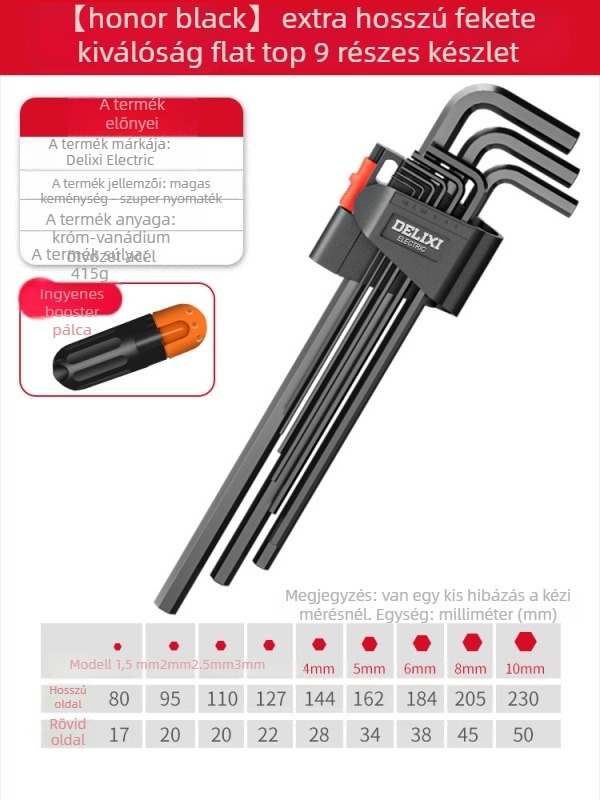 Delixi imbuszkulcs készlet, ötvözet, belső hatszög fej, nagy nyomaték