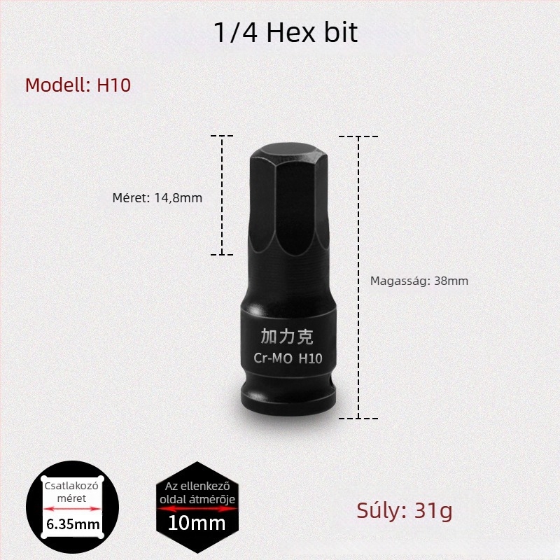 Galic pneumatikus hatszögtű csavarbehajtó gyorscserével, króm-molibdén acél, Zhejiang eredetű