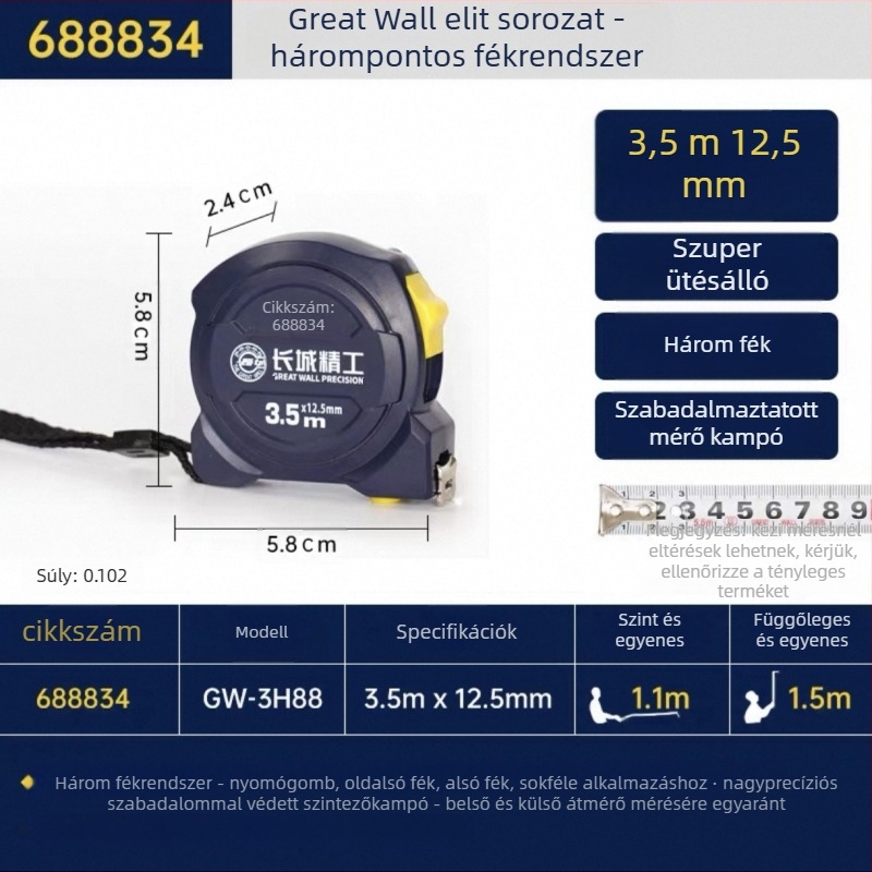 Great Wall Seiko mérőszalag – magas széntartalmú acél, három fék, Luban vonalzó