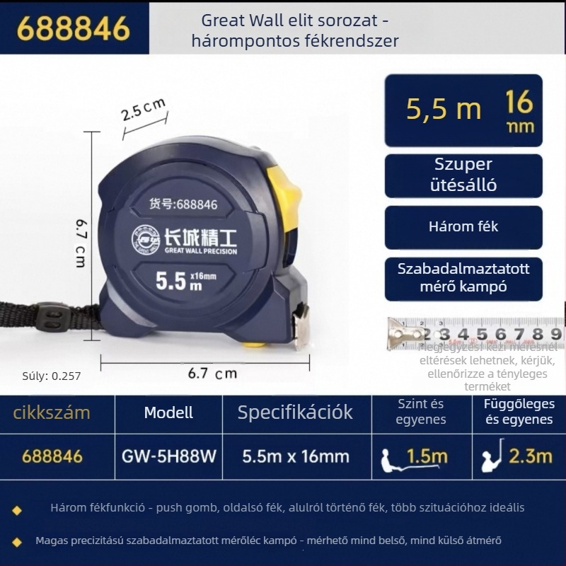 Great Wall Seiko mérőszalag – magas széntartalmú acél, három fék, Luban vonalzó