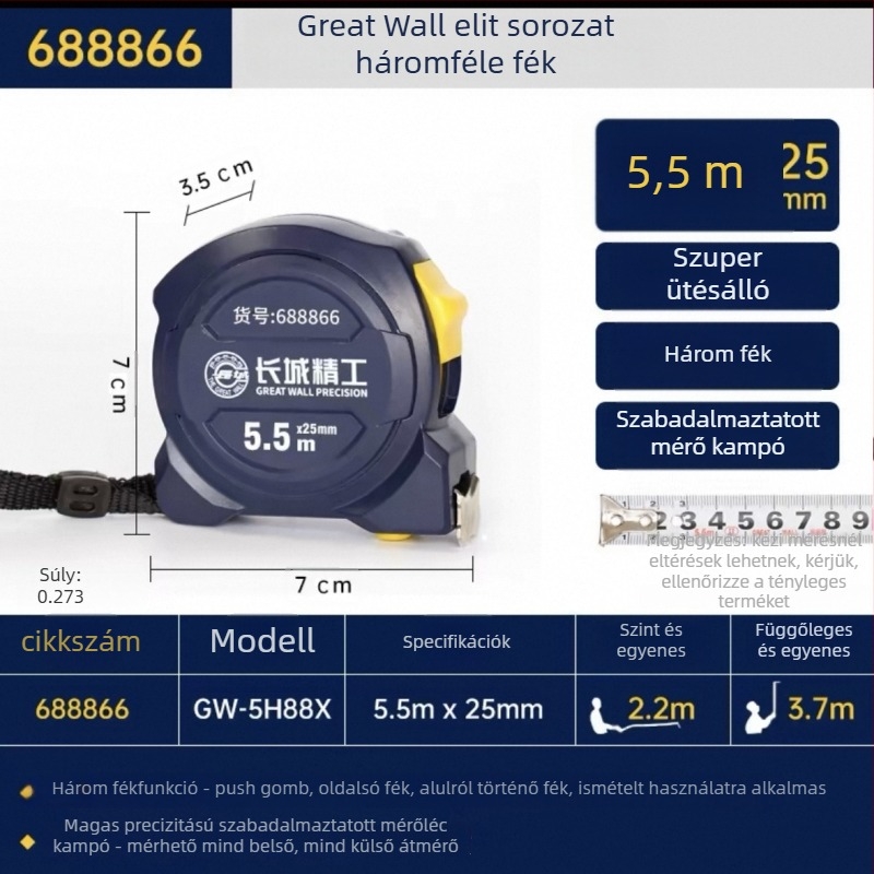 Great Wall Seiko mérőszalag – magas széntartalmú acél, három fék, Luban vonalzó