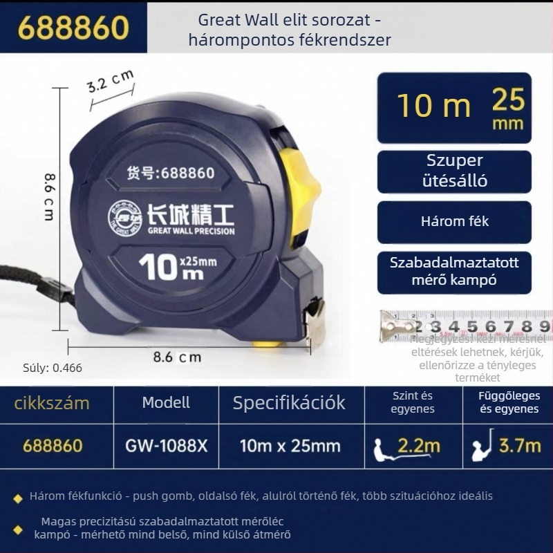Great Wall Seiko mérőszalag – magas széntartalmú acél, három fék, Luban vonalzó