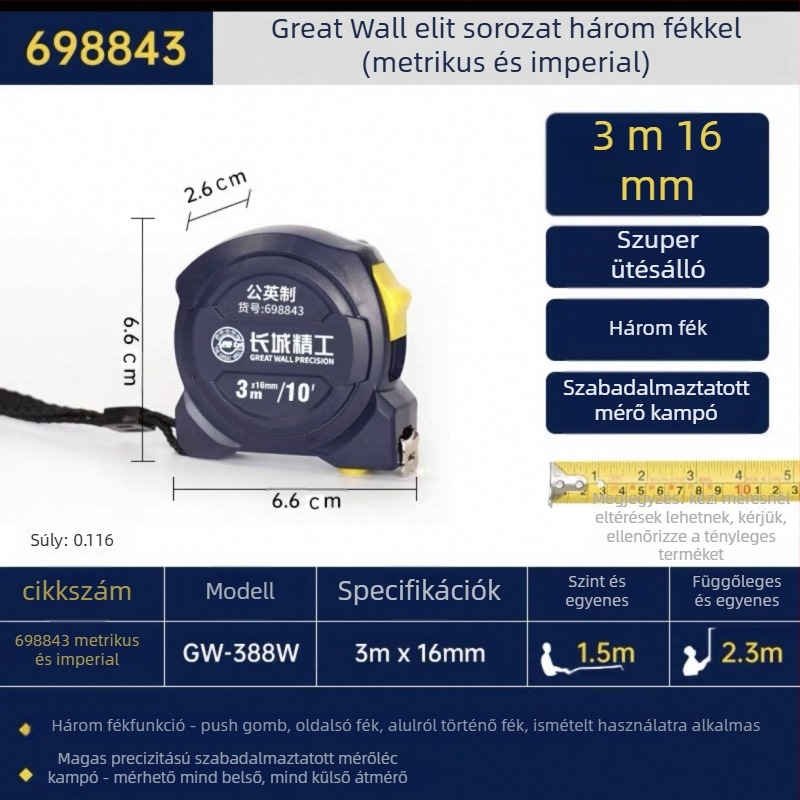 Great Wall Seiko mérőszalag – magas széntartalmú acél, három fék, Luban vonalzó