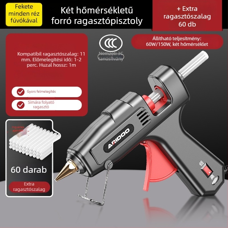 Forró ragasztópisztoly, 11 mm átmérő, erős, kézi, otthoni használatra, Airuidun