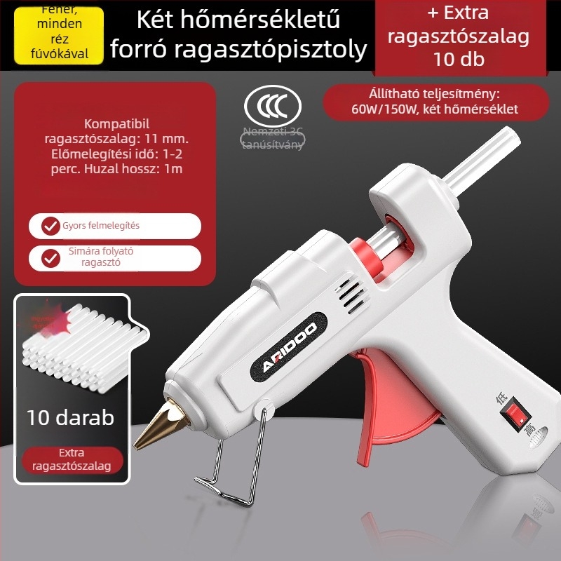 Forró ragasztópisztoly, 11 mm átmérő, erős, kézi, otthoni használatra, Airuidun