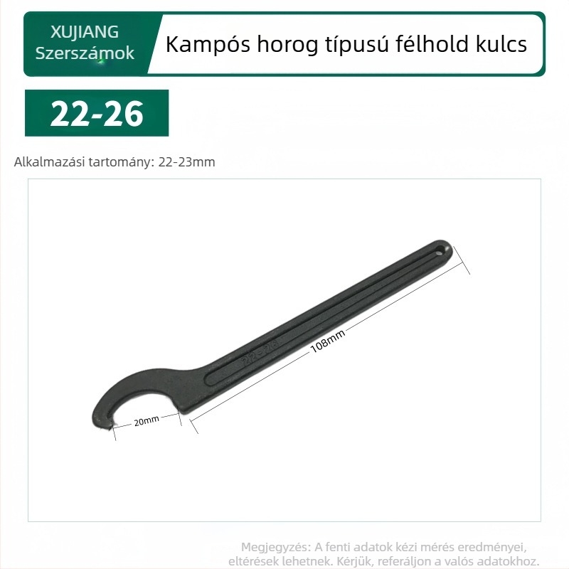 Horogfejű félhold alakú vízszerelő kulcs a vízmérőfedélhez; Anyag: 45# acél; Kialakítás: oldalsó nyílású körmű